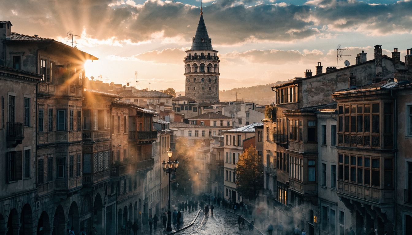 Galata Kulesi ve çevresi, gün batımı